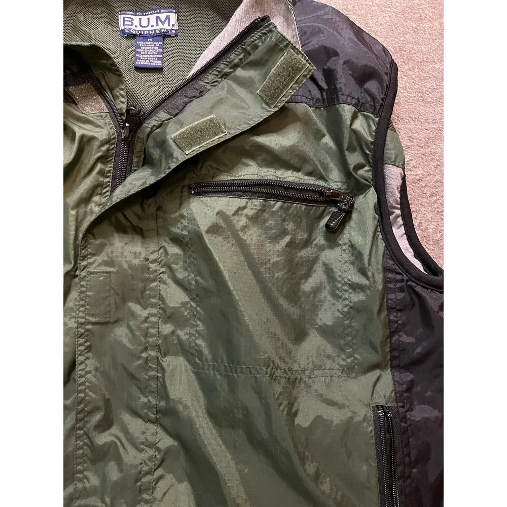 B.U.M. Equipment Vintage Mens Utility Vest Green Black Nylon Mesh Lined Medium